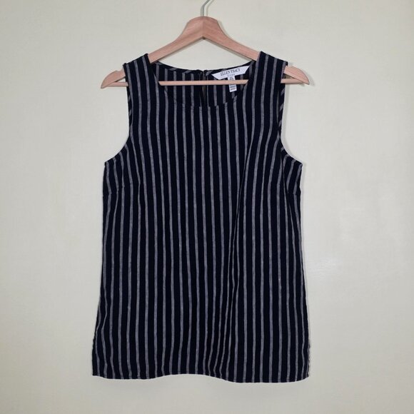 Ellen Tracy Linen Top Women S Blue Navy Stripes Sleeveless Coastal Preppy Boho - Picture 13 of 14